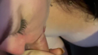 Giving my bf a hard, sloppy, deep blowjob, cumshot on my neck ????