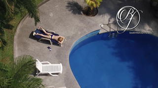 Spying my sexy MILF neighbor by the pool, voyeur fetish