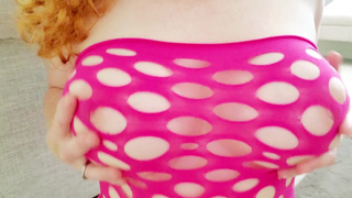 Naughty Step Sister Teases Step Brother And Oils Her Milk White Tits. Then Her Pink Dildo!