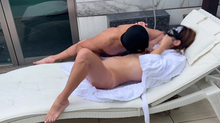 Beautiful woman restrained to a chair outdoors and squirted without a condom.