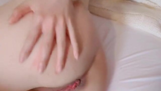 Gentle Japanese girl in red pantyhose stockings for upcoming Christmas pink pussy and small tits