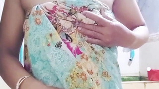 Cute girl appears alone in the bathroom