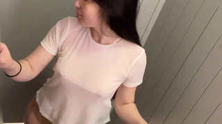 Asian girl changing clothes showing perfect breasts, shaved pussy.