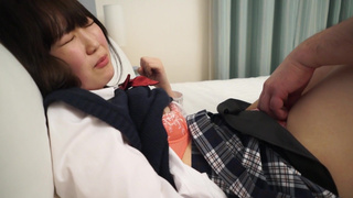 a obedient girl in uniform gets orgasm from cunnilingus and vibrator many times, sucks her best