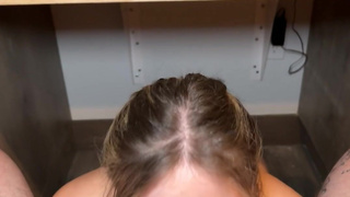 Slutty roommate swallows my cum while I work from home