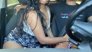 Horny passenger gets into Uber without panties and driver can't resist her