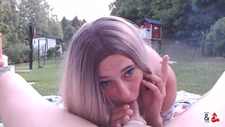 Smoking blowjob, live, outdoor