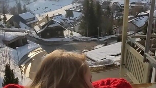 Public balcony Doggyfuck with Big Ass Bitch - Cumshot over Ass!