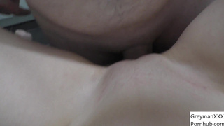 I fuck my girlfriend hard on the kitchen table and squirt her on the belly and into the pussy