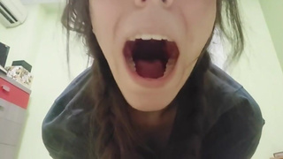 Giantess plays with her tongue with you before vore you
