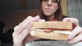 Giantess plays with a tiny in a sandwich [Vore] [Preview]