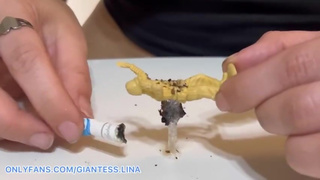 Giantess Lina smokes on a tiny