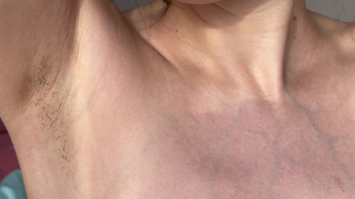 Hairy armpits up close on camera!