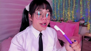 Lila Jordan brushes her tongue with saliva and gag sound