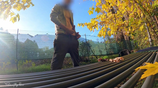 DICKFLASH in the PARK: a slutty milf can't resist to give a me a hard titty fuck