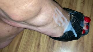 Saved cum for more than week to make this video, nasty cum toenails and mules play