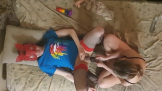 Sissy gets fucked from girlfriend with bbc dildo