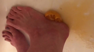 Crushing an orange with my feet! For my sub with a foot AND food fetish