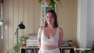 Cute Summer Shoves Panties In Her Pussy Before Grabbing The Glass Dildo