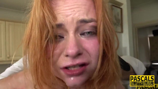 Tied up redhead throated and fucked roughly