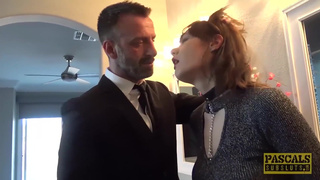 Fancy English whore rammed in pussy and mouth