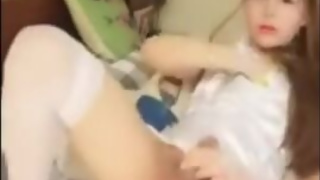 Asian ladyboy is a super masturbator wanking her cock till she cums