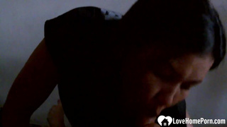 Hot stepdaughter sucks off her stepdad's boner