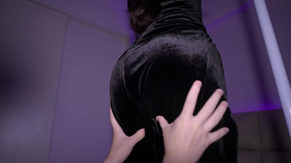 I'm wearing black thigh-high stockings and high heels.I've been bound and toyed with by someone.