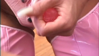 Blonde mistress sucks her slave and bangs his shaved asshole with a huge strapon