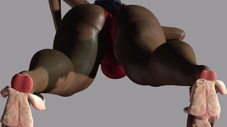 Gorgeous giant ebony woman stomping on little men during dance aerobics