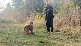 Pet play - walking outside as a slave dog