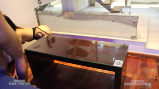 Pet Play with my Obedient little Cum Kitten. I Piss on her and Slap her, and She Licks my Milk