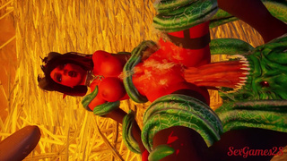 Succubus girls fuck a monster with many cocks to end up squirting