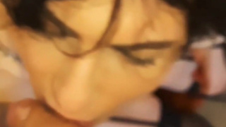 Obedient stupid sissy whore licks balls and takes cum in mouth