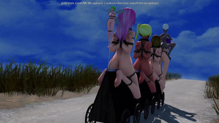 Riding The Wooden Horse Train (Yuri Bondage Sex) - 3D MMD