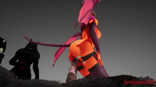 Fantasy beings wait their turn to fuck the sexy succubus