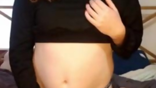 Trans girl milks self from behind. Cumming on my bed bent over.