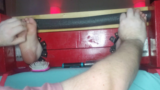 Toes tickled and vibed to whimpering orgasm