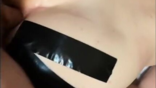 Babe takes cock in her ass with tape making her gape open