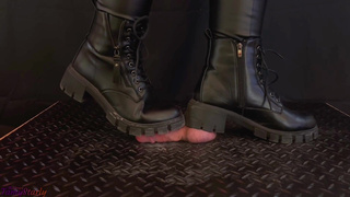 Aggressive CBT Stomping in Black Leather Combat Boots with TamyStarly - Bootjob Showjob Ballbusting