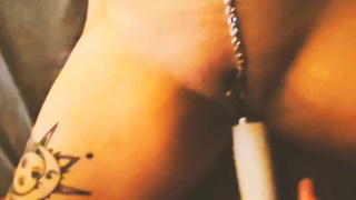 Wife strapped to bed with wand in pussy and toys in her ass