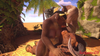 Wild sex between furries with big cocks so that they cum very hard