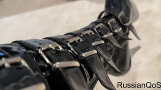 Mistress showing how submissive sissy cleaning house and licking her boots