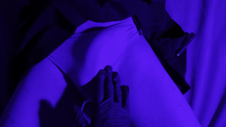 playing with his cock under the skirt