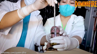 2 Sadistic Nurses Sounding Slave in Chastity