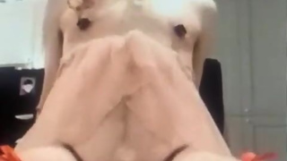 Alicia caged and fucking her dildo