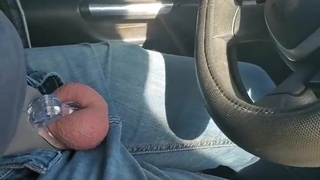 VERY RISKY ALMOST SEE! Told me to drive her around Exposed Chastity cage!