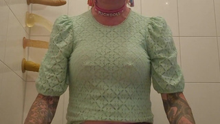 Sissy fuckdoll in very tight chastity cage