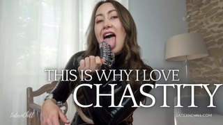 teaser british latex femdom talking about chastity