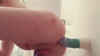 Cute Caged Trans Girl Filling Her Petite Ass With a Magical Unicorn Horn Dildo